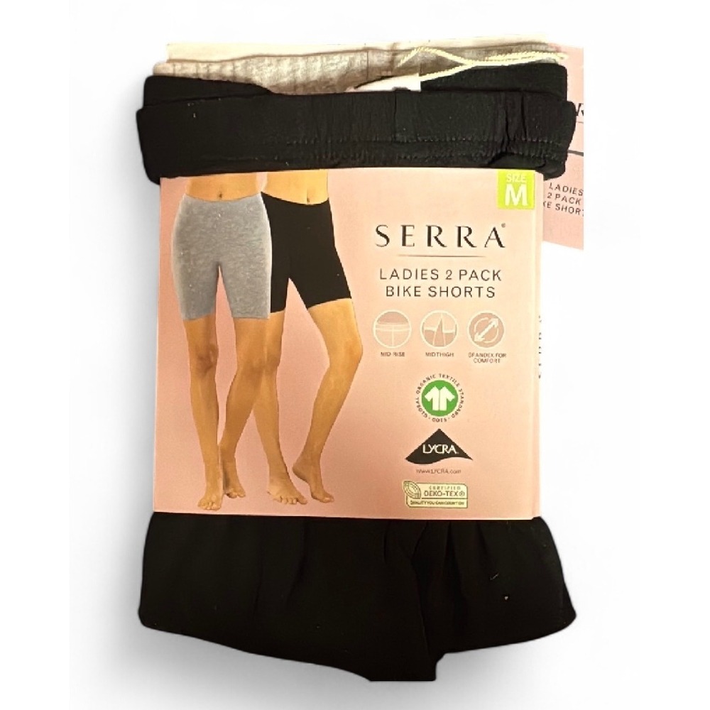 Serra Ladies 2 Pack Bike Shorts Black Grey Organic Cotton Lycra Size Medium